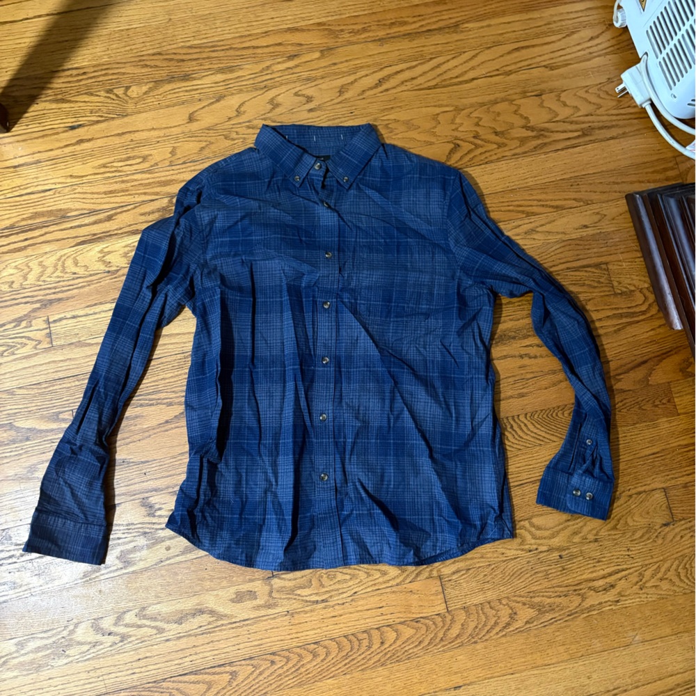 Mens Banana Republic Blue Plaid Button-Up Shirt Size XL
